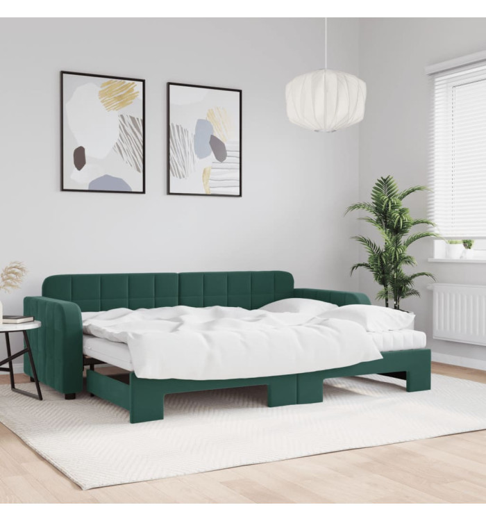 Lit de jour avec gigogne et matelas vert foncé 80x200cm velours | Mobilier & Déco