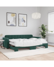 Lit de jour avec gigogne et matelas vert foncé 80x200cm velours | Mobilier & Déco
