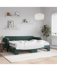 Lit de jour avec gigogne et matelas vert foncé 80x200cm velours | Mobilier & Déco
