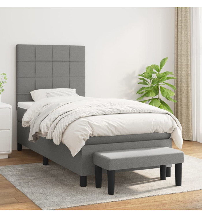 Sommier à lattes de lit avec matelas Gris foncé 90x200 cm Tissu | Mobilier & Déco