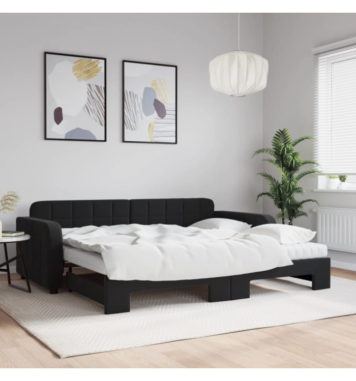 Lit de jour avec gigogne et matelas noir 90x200 cm velours | Mobilier & Déco