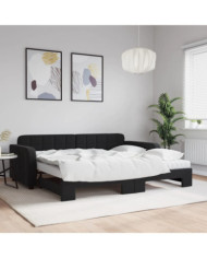 Lit de jour avec gigogne et matelas noir 90x200 cm velours | Mobilier & Déco