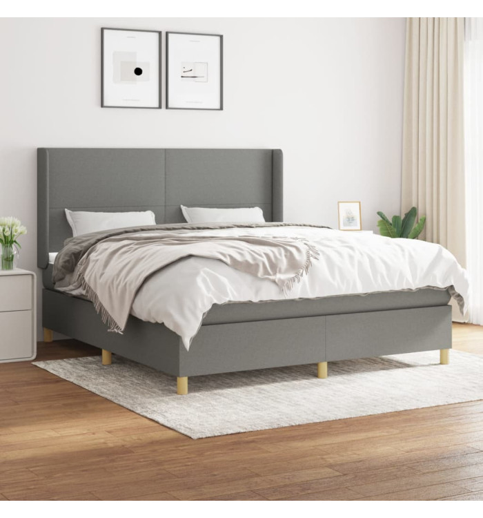 Sommier à lattes de lit avec matelas Gris foncé 180x200cm Tissu | Mobilier & Déco