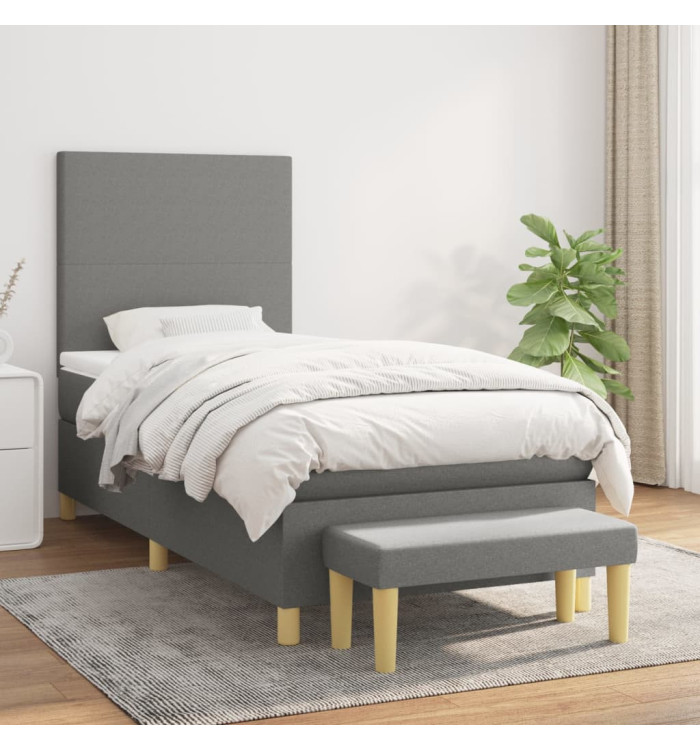 Sommier à lattes de lit et matelas Gris foncé 90x190 cm Tissu | Mobilier & Déco