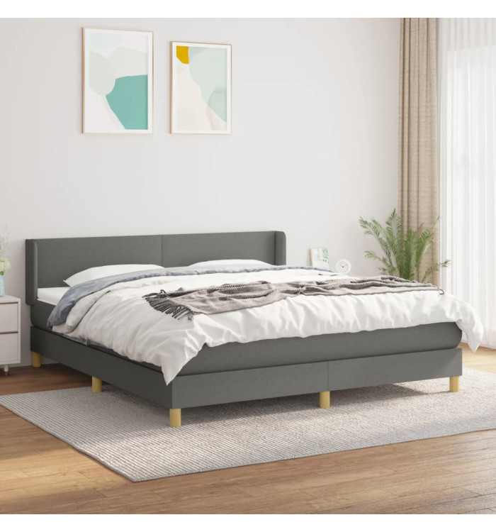 Sommier à lattes de lit avec matelas Gris foncé 180x200cm Tissu | Mobilier & Déco