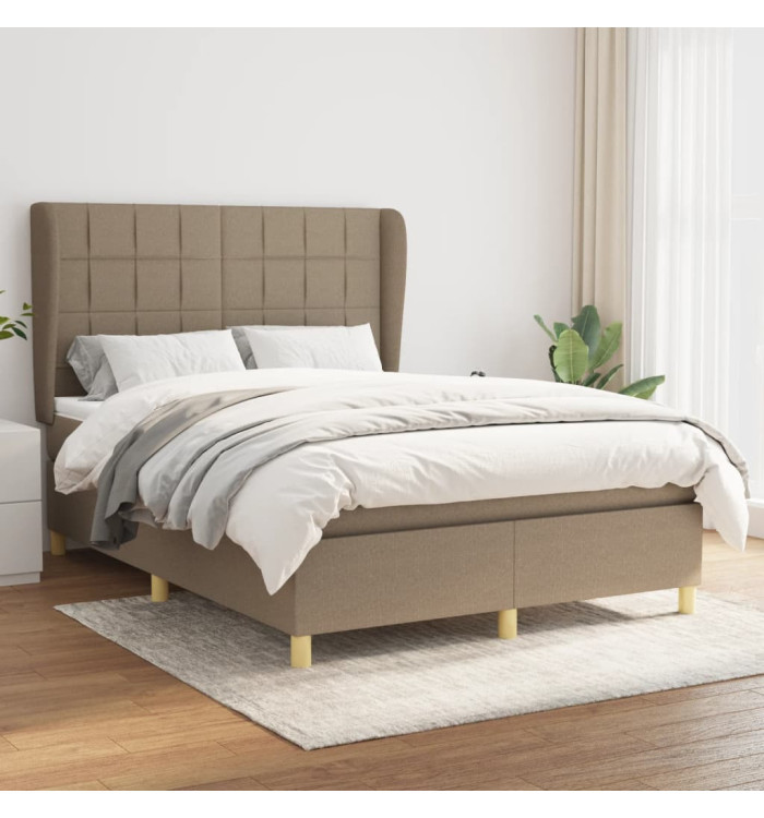 Sommier à lattes de lit avec matelas Taupe 140x190 cm Tissu | Mobilier & Déco