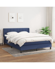Sommier à lattes de lit avec matelas Bleu 140x190 cm Tissu | Mobilier & Déco