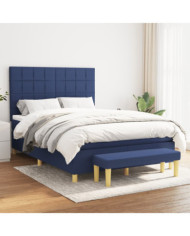 Sommier à lattes de lit avec matelas Bleu 140x190 cm Tissu | Mobilier & Déco