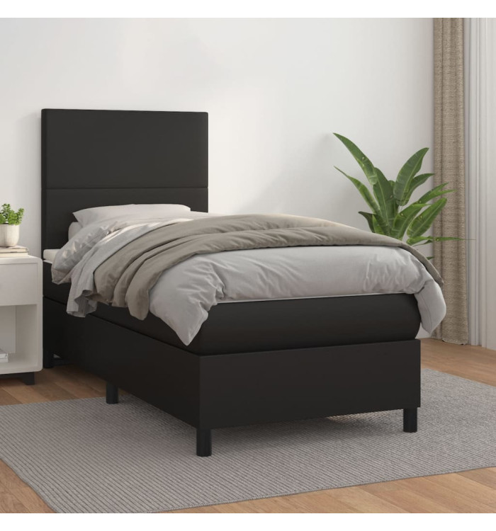 Sommier à lattes de lit avec matelas Noir 90x200 cm Similicuir | Mobilier & Déco