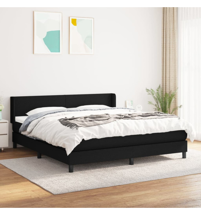 Sommier à lattes de lit avec matelas Noir 180x200 cm Tissu | Mobilier & Déco