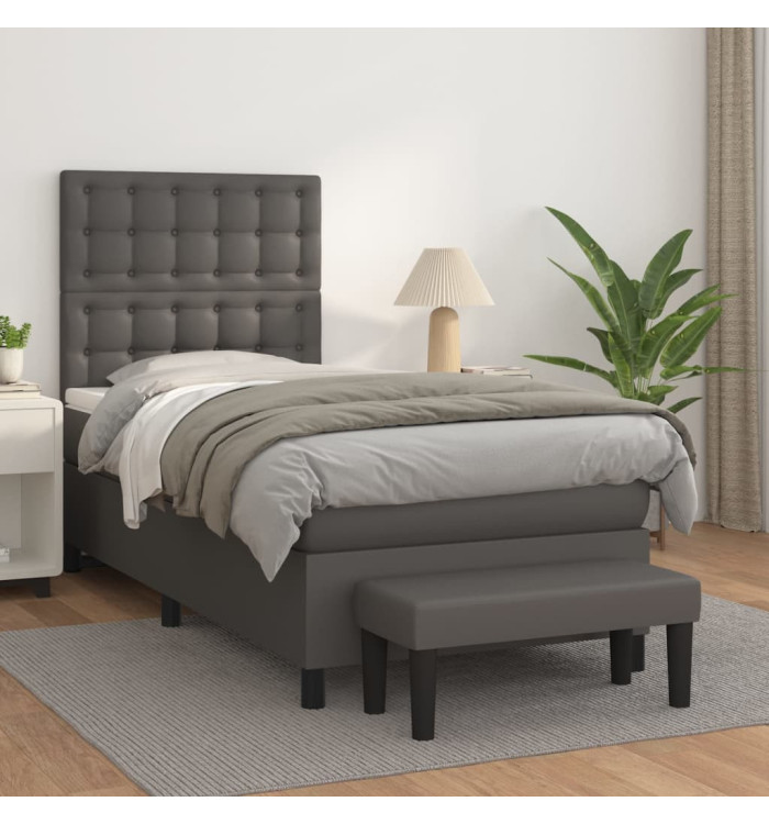 Sommier à lattes de lit avec matelas Gris 100x200 cm Similicuir | Mobilier & Déco