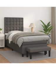 Sommier à lattes de lit avec matelas Gris 100x200 cm Similicuir | Mobilier & Déco