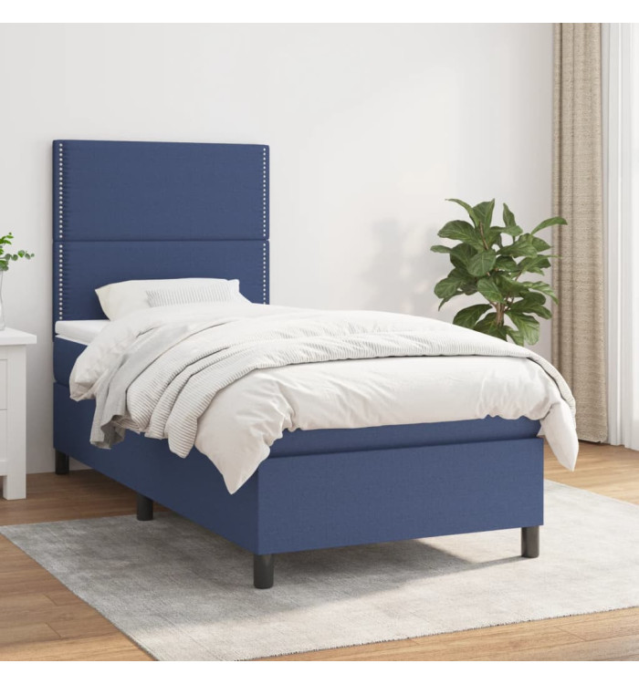 Sommier à lattes de lit avec matelas Bleu 100x200 cm Tissu | Mobilier & Déco