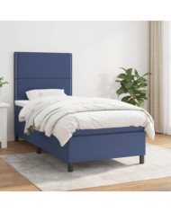 Sommier à lattes de lit avec matelas Bleu 100x200 cm Tissu | Mobilier & Déco