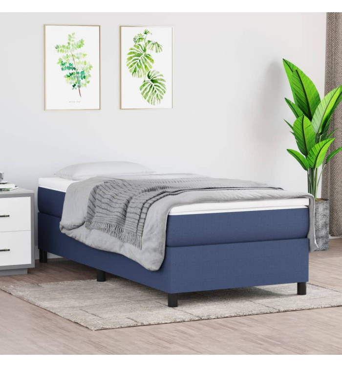 Sommier à lattes de lit avec matelas Bleu 100x200 cm Tissu | Mobilier & Déco