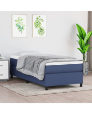 Sommier à lattes de lit avec matelas Bleu 100x200 cm Tissu | Mobilier & Déco