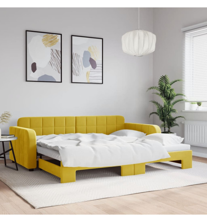 Lit de jour avec lit gigogne jaune 90x200 cm velours | Mobilier & Déco