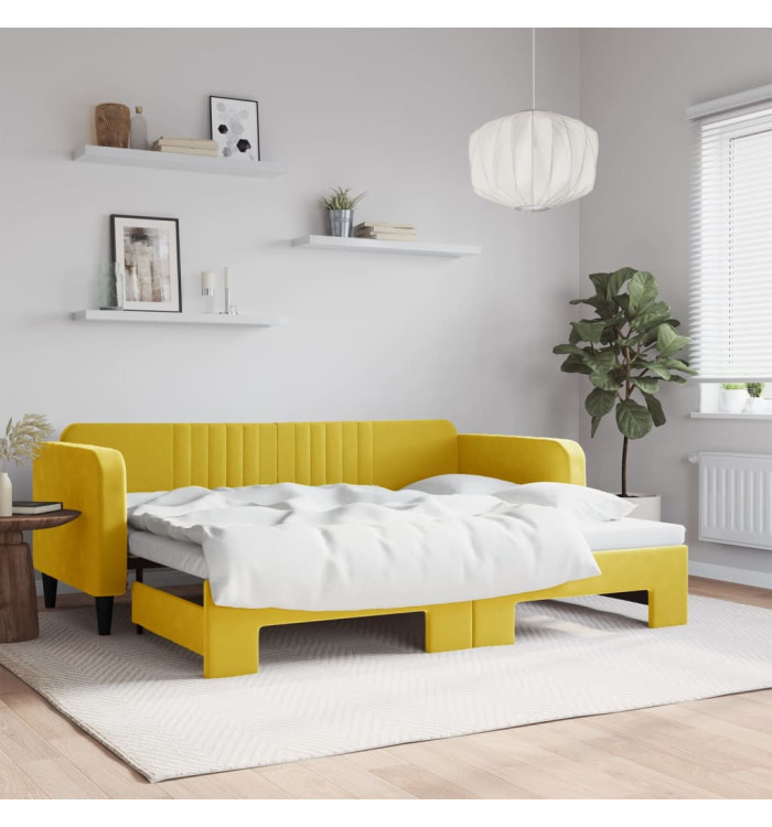 Lit de jour avec lit gigogne jaune 90x200 cm velours | Mobilier & Déco
