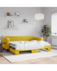 Lit de jour avec lit gigogne jaune 90x200 cm velours | Mobilier & Déco