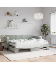 Lit de jour avec gigogne et matelas gris clair 80x200cm velours | Mobilier & Déco