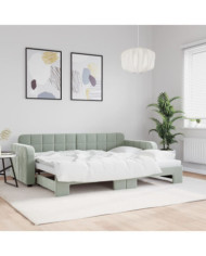 Lit de jour avec gigogne sans matelas gris clair 80x200 cm | Mobilier & Déco