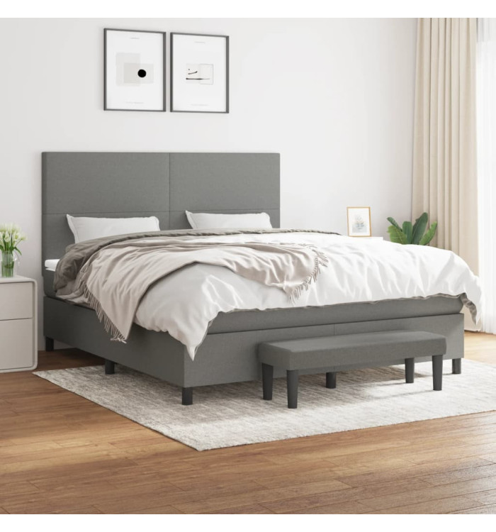 Sommier à lattes de lit avec matelas Gris foncé 180x200cm Tissu | Mobilier & Déco