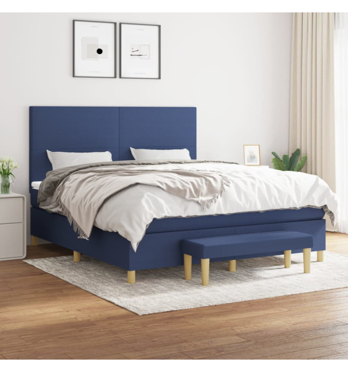 Sommier à lattes de lit avec matelas Bleu 180x200 cm Tissu | Mobilier & Déco