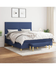 Sommier à lattes de lit avec matelas Bleu 180x200 cm Tissu | Mobilier & Déco