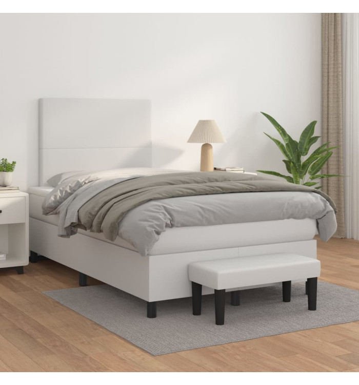 Sommier à lattes de lit avec matelas Blanc 120x200cm Similicuir | Mobilier & Déco