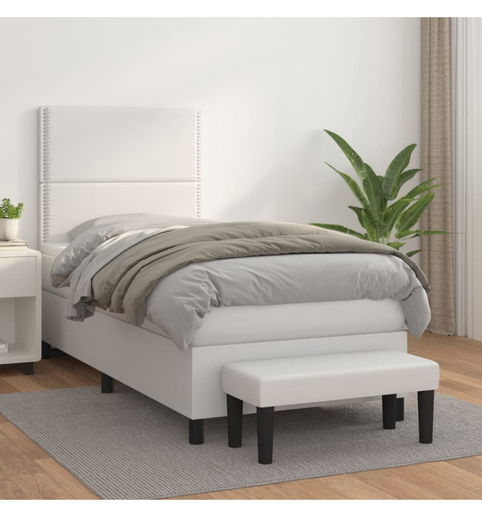 Sommier à lattes de lit avec matelas Blanc 100x200cm Similicuir | Mobilier & Déco