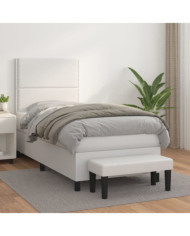 Sommier à lattes de lit avec matelas Blanc 100x200cm Similicuir | Mobilier & Déco
