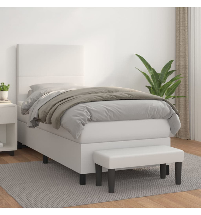 Sommier à lattes de lit avec matelas Blanc 90x200 cm Similicuir | Mobilier & Déco