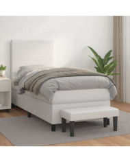 Sommier à lattes de lit avec matelas Blanc 90x200 cm Similicuir | Mobilier & Déco