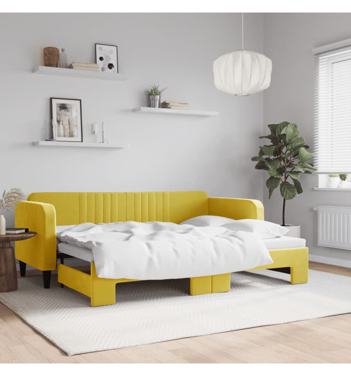 Lit de jour avec lit gigogne jaune 80x200 cm velours | Mobilier & Déco