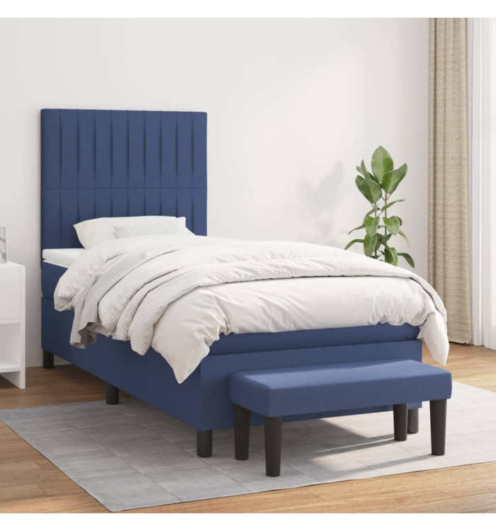 Sommier à lattes de lit avec matelas Bleu 90x200 cm Tissu | Mobilier & Déco