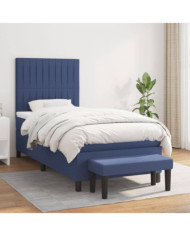 Sommier à lattes de lit avec matelas Bleu 90x200 cm Tissu | Mobilier & Déco
