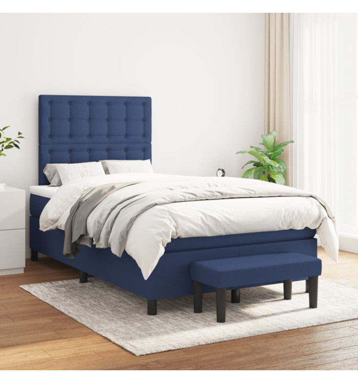Sommier à lattes de lit avec matelas Bleu 120x200 cm Tissu | Mobilier & Déco