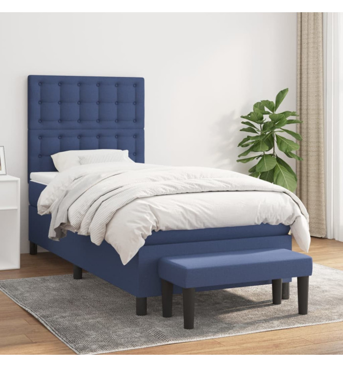 Sommier à lattes de lit avec matelas Bleu 80x200 cm Tissu | Mobilier & Déco