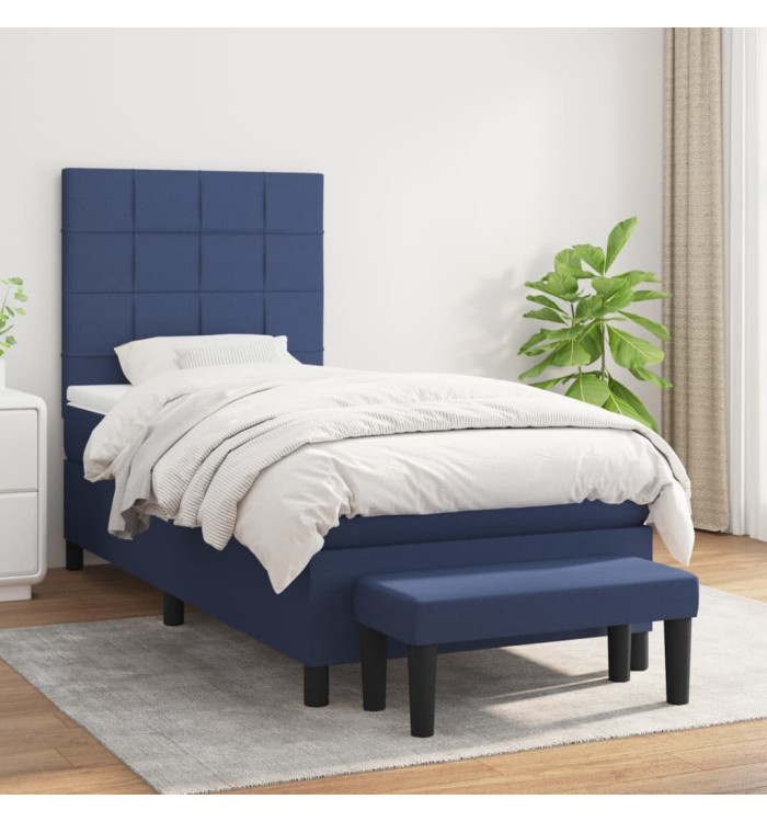 Sommier à lattes de lit avec matelas Bleu 100x200 cm Tissu | Mobilier & Déco