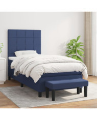 Sommier à lattes de lit avec matelas Bleu 100x200 cm Tissu | Mobilier & Déco