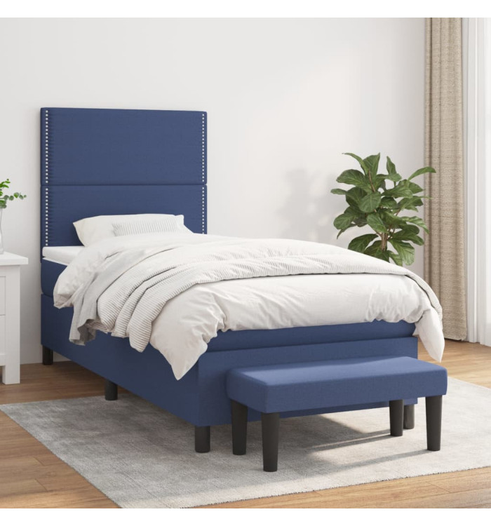 Sommier à lattes de lit avec matelas Bleu 80x200 cm Tissu | Mobilier & Déco