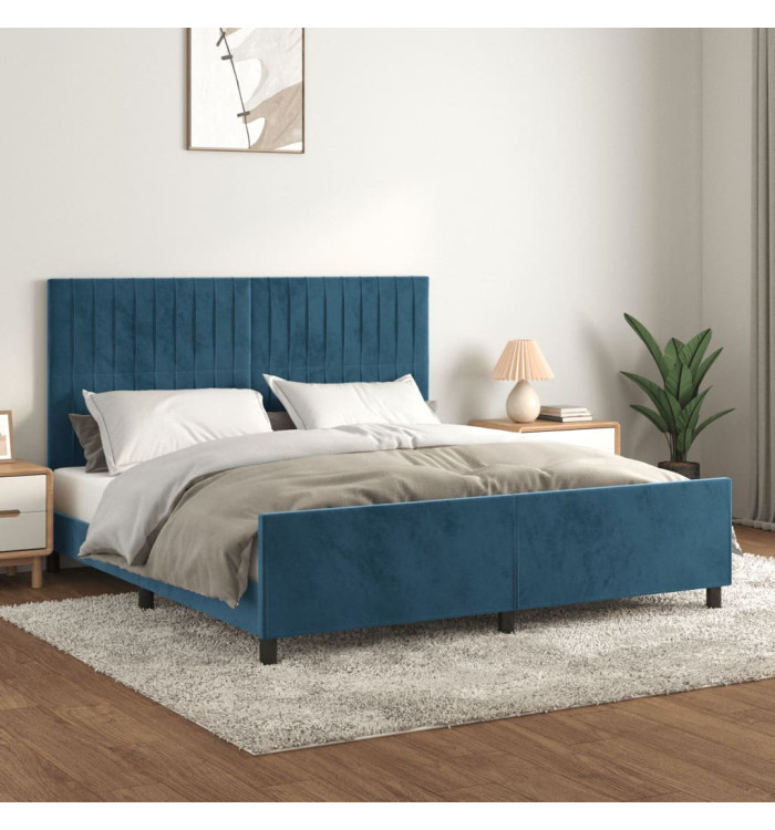 Cadre de lit sans matelas bleu foncé velours | Mobilier & Déco
