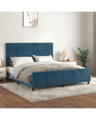 Cadre de lit sans matelas bleu foncé velours | Mobilier & Déco