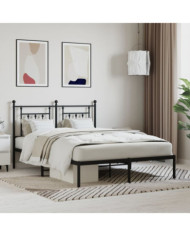 Cadre de lit métal sans matelas avec tête de lit noir 140x190cm | Mobilier & Déco