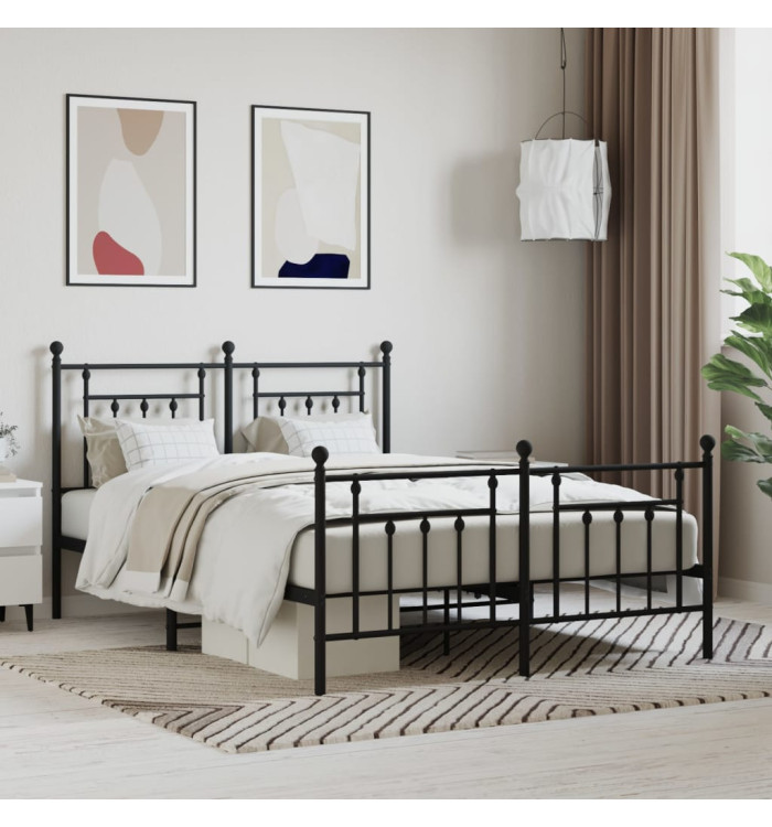 Cadre de lit métal sans matelas avec pied de lit noir 140x200cm | Mobilier & Déco