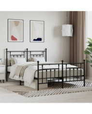 Cadre de lit métal sans matelas avec pied de lit noir 140x200cm | Mobilier & Déco