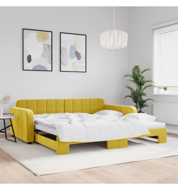 Lit de jour avec lit gigogne jaune 100x200 cm velours | Mobilier & Déco