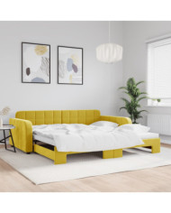 Lit de jour avec lit gigogne jaune 100x200 cm velours | Mobilier & Déco