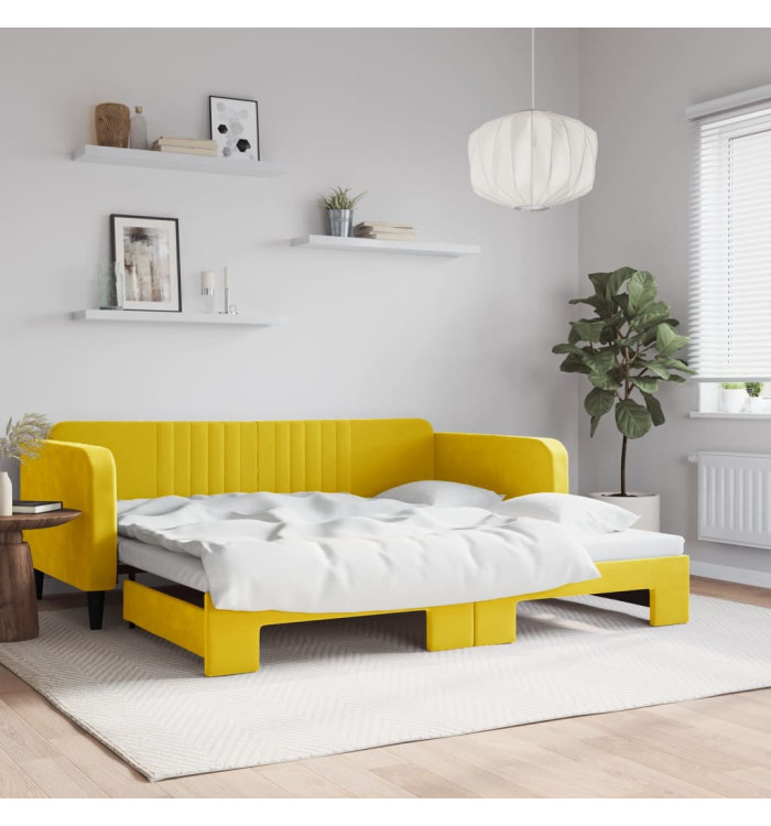 Lit de jour avec lit gigogne jaune 100x200 cm velours | Mobilier & Déco