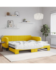 Lit de jour avec lit gigogne jaune 100x200 cm velours | Mobilier & Déco